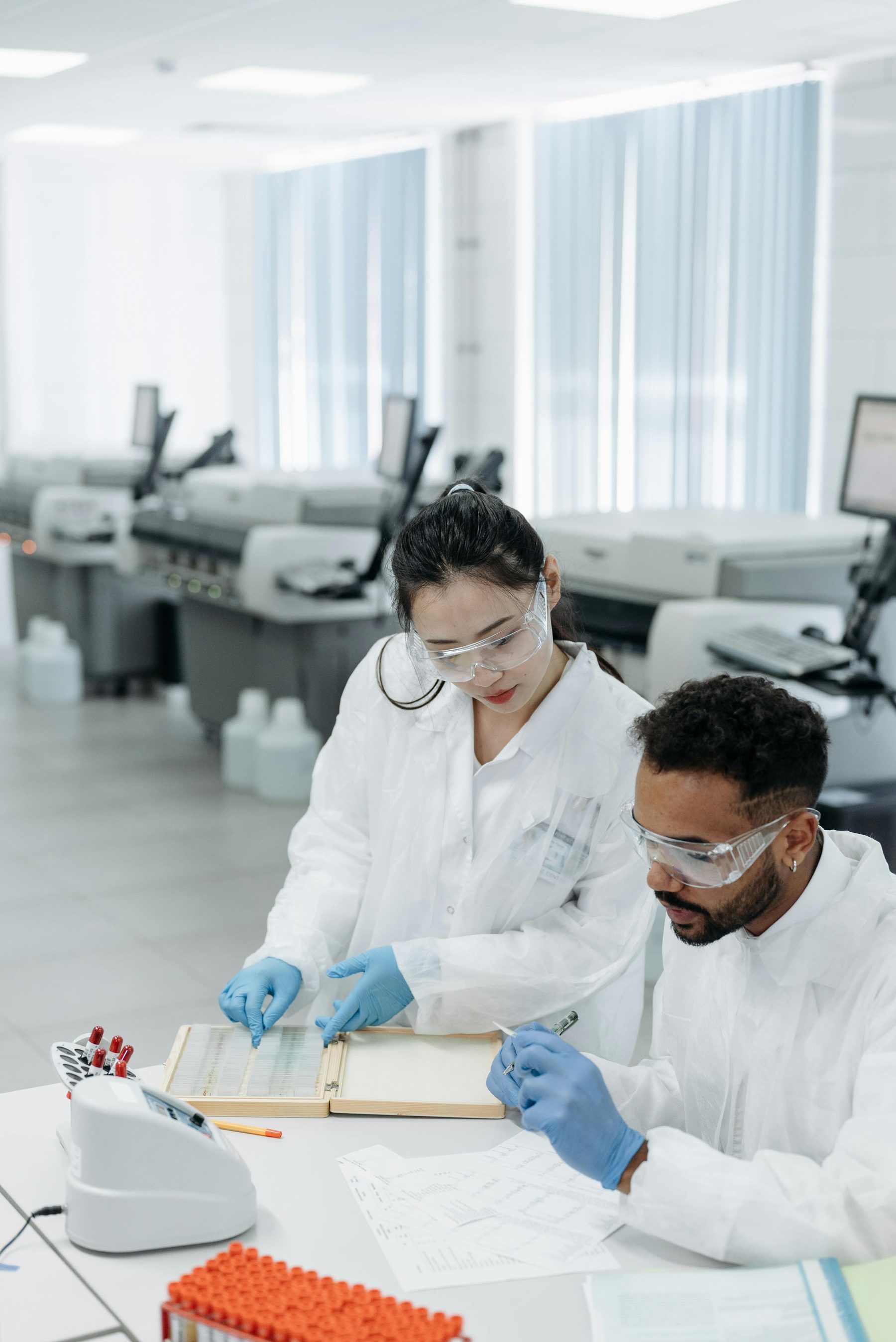 Researchers working in a modern laboratory